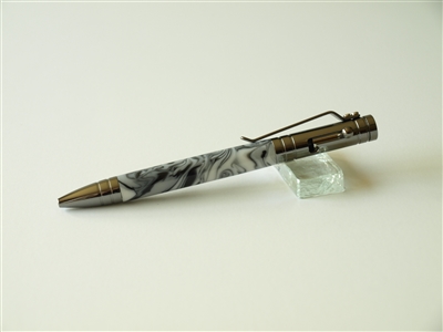 bolt action tec pen in black - white swirl acrylic