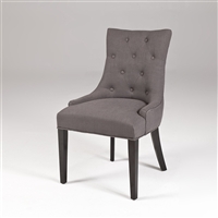 Seriena Gray Linen Dining Chair with Button-Tufting and Barrel Curved Back, Gray Dining Chair, Upholstered Gray Dining Chair, Tufted Gray Dining Chair, Solid Linen Dining Chair, Barrel Curved Back Dining Chair, Buttoned back Dining Chair