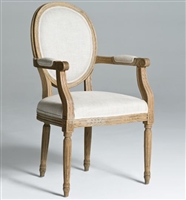 Seriena Louis Linen Dining Chair Arm Chair with Natural Wood Legs