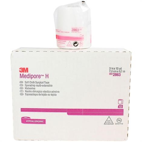 3M Medipore H Perforated Medical Tape 1 x 10 Yd 2861, 12 Packs, 2 /Pack 
