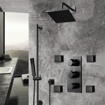 Dark Oil Rubbed Bronze Finish Square Rainfall Shower Set with Handheld Shower