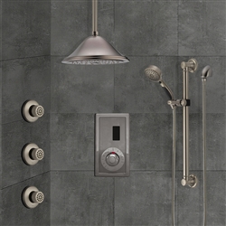 BathSelect Ceiling Mount Brushed Nickel Sensor Controlled Automatic Shower Set With Three Body Jets And Handheld Shower