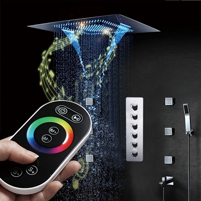BathSelect Modern Summer Shower Head Remote Control Musical Chrome Ceiling Embedded Shower