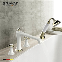 Bravat White Gold Deck Mount Bathroom Faucet With Hand Held Shower