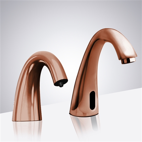 BathSelect Automatic Rose Gold Commercial Sensor Faucet and Matching Soap Dispenser