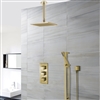 Square Brushed Gold Rain Shower System Faucet Set 2 Outlets 12" Ceiling Head & Handset