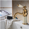 Luxury Gold-Plate sink Faucet Single Jade Handle Centerset Mixer Tap