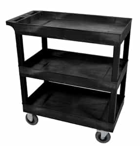 Luxor EC111SP5-B Black Three Tub Shelf Cart w/ 5" Casters