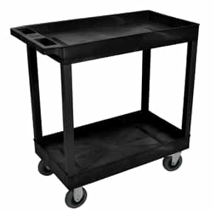 Luxor EC11SP5-B Black Two Tub Shelf Cart w/ 5" Casters