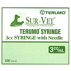 Terumo Sur-Vet Syringe, 3 cc, 22 ga. x 3/4", Regular Luer, 100/Box