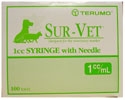 Terumo Sur-Vet Tuberculin Syringe 1 cc, 25 ga. x 5/8", Detachable Needle, Regular Luer, 100/Box