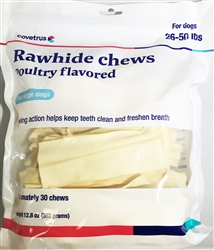 Covetrus Rawhide Chews Poultry Flavored for 26-50 lbs, 30 Chews LARGE DOGS (BLUE)