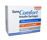 Sure Comfort U-100 Insulin Syringe 1/2cc, 28G x 1/2", 100/Box Regular Needle