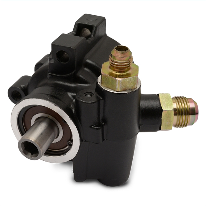 Power Steering Pump with Threaded Mounting Holes for Remote Mounted Reservoir Black Finish