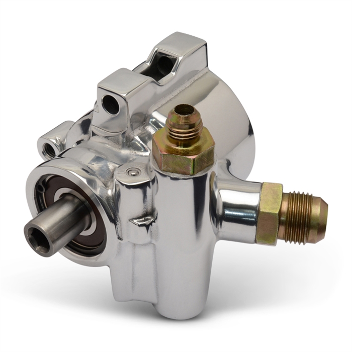 Power Steering Pump with Threaded Mounting Holes for Remote Mounted Reservoir Polished Finish