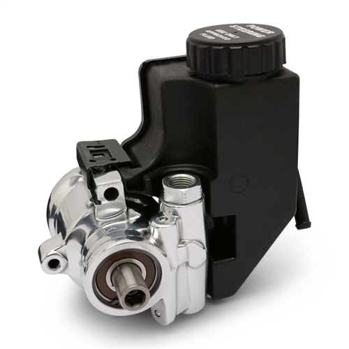 Power Steering Pump with Threaded Mounting Holes with Attached Plastic Reservoir Polished Finish