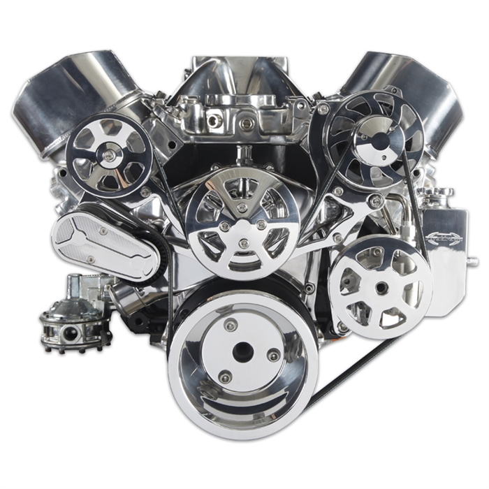 S-Drive Serpentine Pulley Kit, 8 Rib, SB Chevy, No A/C, W/Billet aluminum attached PS reservoir