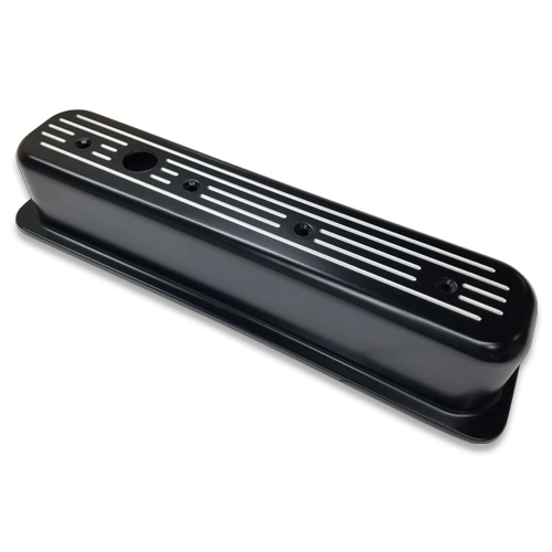 Valve Covers SB Chevy Center Bolt Tall Ball Milled - Black Highlight Finish