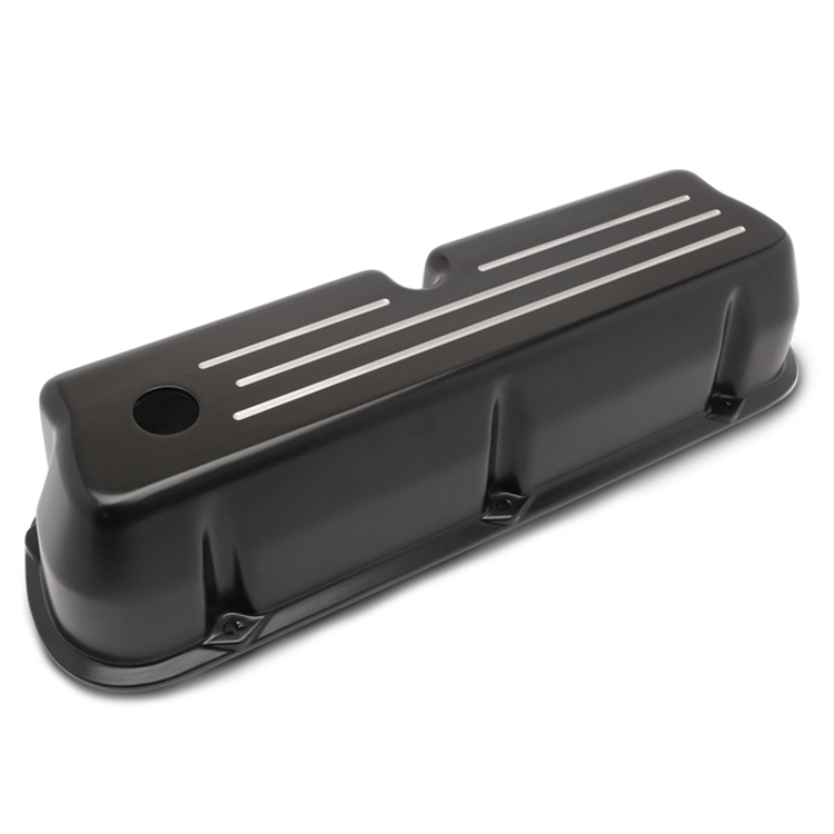 Valve Covers Tall Ball Milled SB Ford - Black Highlight Fusioncoat Finish