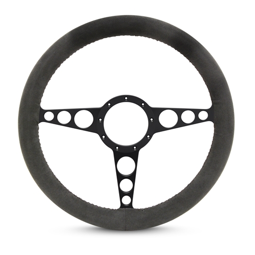 Full Wrap Racer F Series- Suede Billet Steering Wheel 13-1/2" Black Anodized Spokes/Black Suede Grip