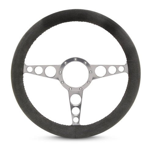 Full Wrap Racer F Series- Suede Billet Steering Wheel 13-1/2" Clear Anodized Spokes/Black Suede Grip