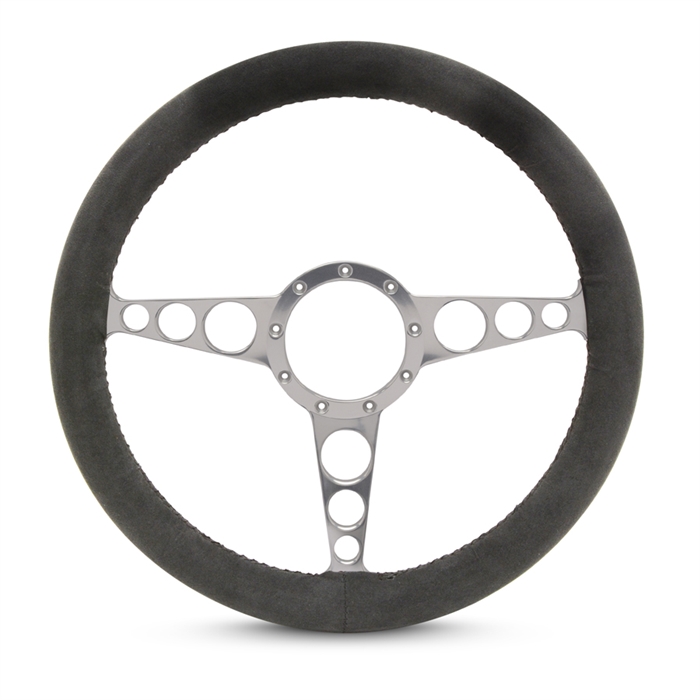 Full Wrap Racer F Series- Suede Billet Steering Wheel 13-1/2" Clear Anodized Spokes/Black Suede Grip