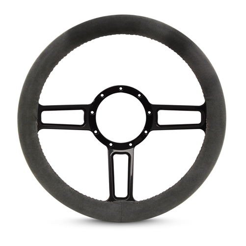 Full Wrap Launch F Series- Suede Billet Steering Wheel 13-1/2" Gloss Black Spokes/Black Suede Grip