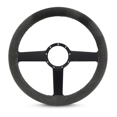 Full Wrap Linear F Series Suede Billet Steering Wheel 13-1/2" Black Anodized Spokes/Black Suede Grip