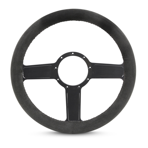 Full Wrap Linear F Series Suede Billet Steering Wheel 13-1/2" Gloss Black Spokes/Black Suede Grip