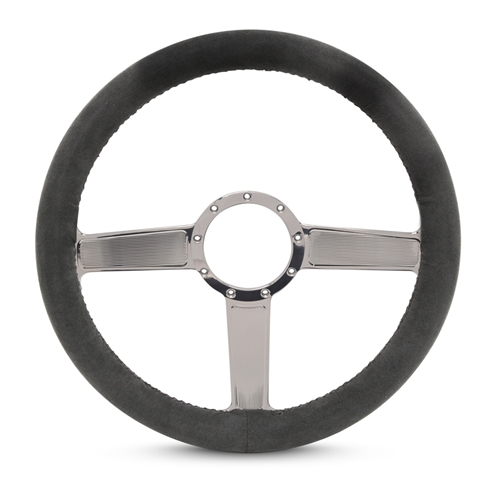 Full Wrap Linear F Series Suede Billet Steering Wheel 13-1/2" Clear Anodized Spokes/Black Suede Grip