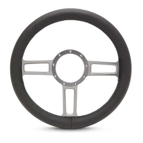 Full Wrap Launch F Series- Leather Billet Steering Wheel 13-1/2" Clear Anodized Spokes/Black Leather Grip