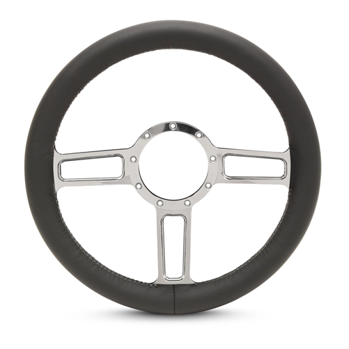 Full Wrap Launch F Series- Leather Billet Steering Wheel 13-1/2" Clear Coat Spokes/Black Leather Grip
