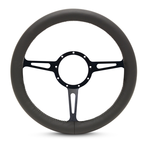 Full Wrap Classic F Series Leather Billet Steering Wheel 13-1/2" Black Anodized Spokes/Black Leather Grip