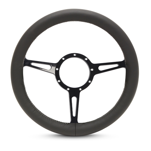 Full Wrap Classic F Series Leather Billet Steering Wheel 13-1/2" Gloss Black Spokes/Black Leather Grip