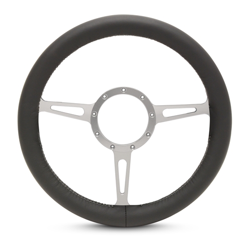 Full Wrap Classic F Series Leather Billet Steering Wheel 13-1/2" Clear Anodized Spokes/Black Leather Grip