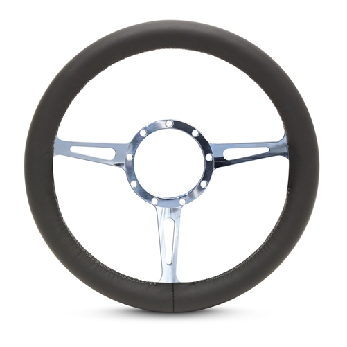 Full Wrap Classic F Series Leather Billet Steering Wheel 13-1/2" Clear Coat Spokes/Black Leather Grip