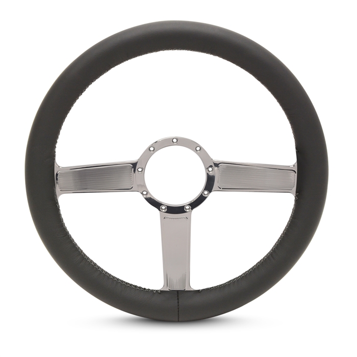 Full Wrap Linear F Series Leather Billet Steering Wheel 13-1/2" Clear Coat Spokes/Black Leather Grip