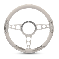 Racer Sport Billet Steering Wheel 13-1/2" Clear Anodized Spokes/White Grip
