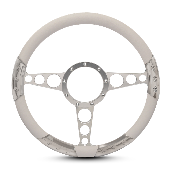 Racer Sport Billet Steering Wheel 13-1/2" Clear Coat Spokes/White Grip