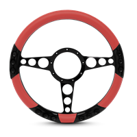 Racer Sport Billet Steering Wheel 13-1/2" Black Anodized Spokes/Red Grip
