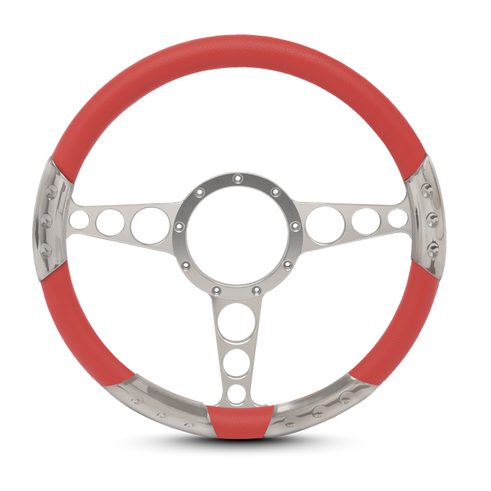 Racer Sport Billet Steering Wheel 13-1/2" Clear Anodized Spokes/Red Grip