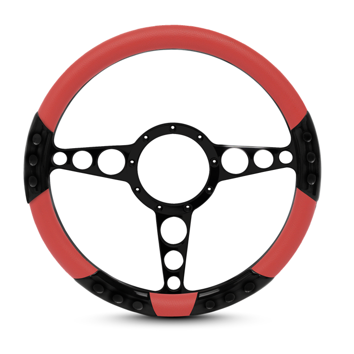 Racer Sport Billet Steering Wheel 13-1/2" Matte Black Spokes/Red Grip
