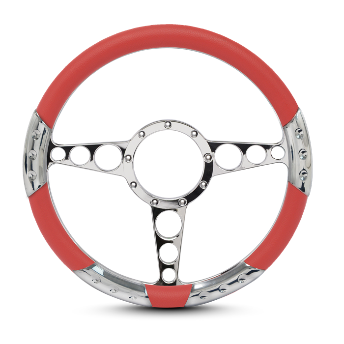 Racer Sport Billet Steering Wheel 13-1/2" Polished Spokes/Red Grip