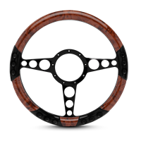 Racer Sport Billet Steering Wheel 13-1/2" Black Anodized Spokes/Woodgrain Grip
