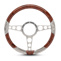 Racer Sport Billet Steering Wheel 13-1/2" Clear Coat Spokes/Woodgrain Grip