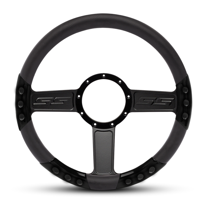 SS Logo Sport Billet Steering Wheel 13-1/2" Gloss Black Spokes/Black Grip