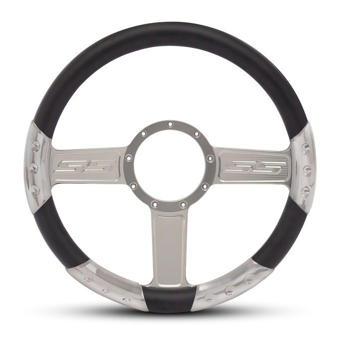 SS Logo Sport Billet Steering Wheel 13-1/2" Clear Anodized Spokes/Black Grip