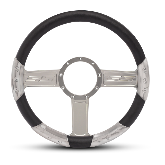 SS Logo Sport Billet Steering Wheel 13-1/2" Clear Coat Spokes/Black Grip