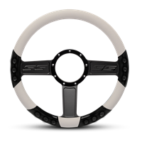 SS Logo Sport Billet Steering Wheel 13-1/2" Gloss Black Spokes/White Grip