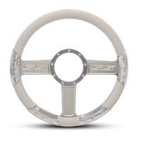 SS Logo Sport Billet Steering Wheel 13-1/2" Clear Anodized Spokes/White Grip